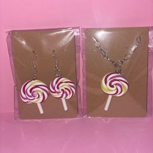 Womens Jewelry Set - Lollipop Necklace - Lollipop Earrings - Womens Jewelry